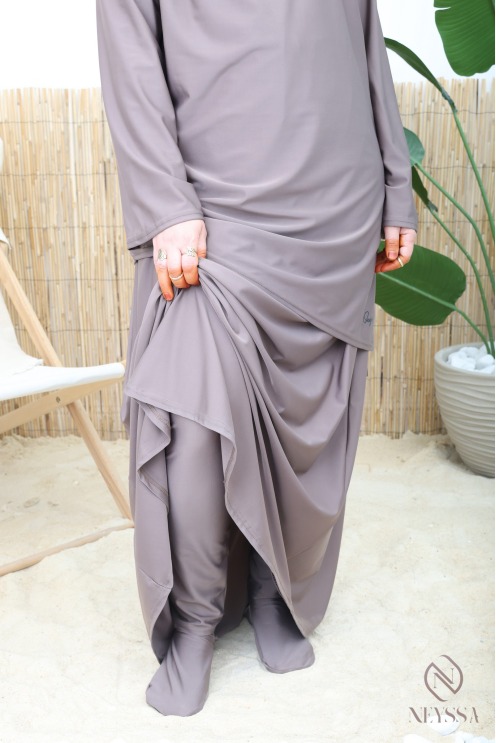 Burkini avec jupe longue tissu maillot de bain Taupe foncé
