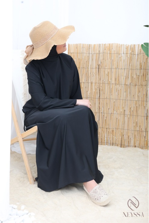 Burkini noir tendance avec jupe longue tissu maillot de bain