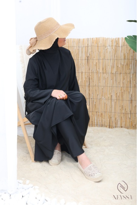 Burkini noir tendance avec jupe longue tissu maillot de bain
