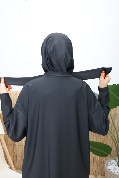 Burkini sport noir Neyssa, tissu hydrofuge séchage rapide