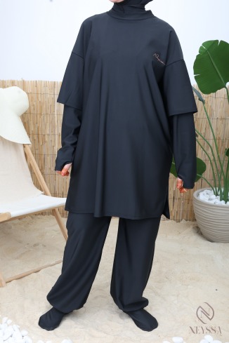 Burkini sport noir Neyssa, tissu hydrofuge séchage rapide 2