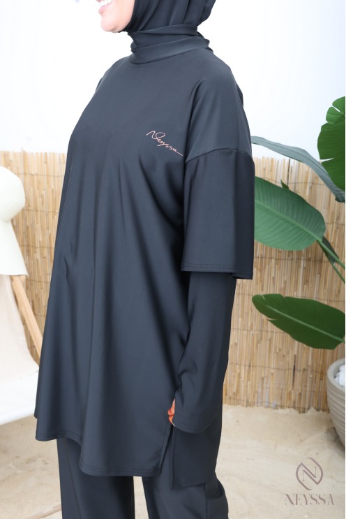 Schwarzer Sport-Burkini Neyssa, wasserabweisender Stoff