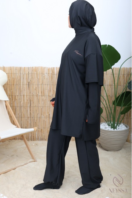 Schwarzer Sport-Burkini Neyssa, wasserabweisender Stoff