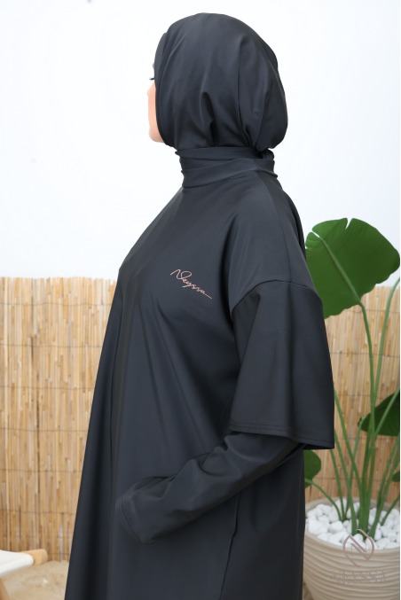 Schwarzer Sport-Burkini Neyssa, wasserabweisender Stoff