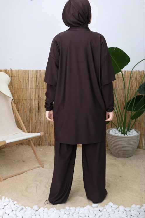 Burkini sportif chocolat neyssa idéal pour la natation et le sport