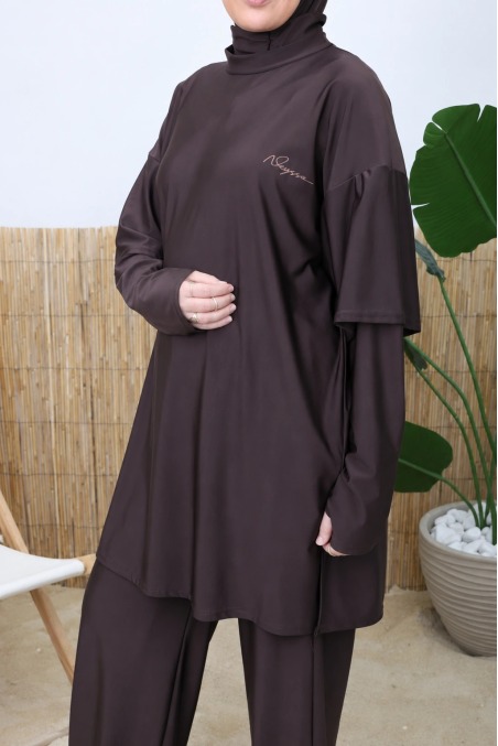 Burkini sportif chocolat neyssa idéal pour la natation et le sport