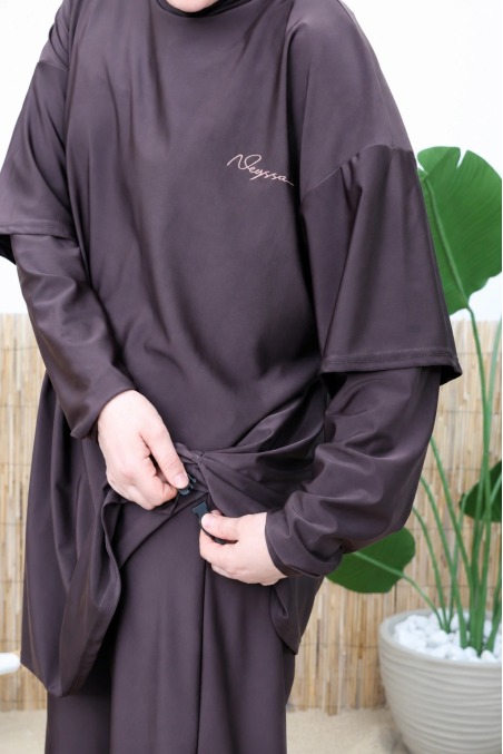 Burkini sportif chocolat neyssa idéal pour la natation et le sport
