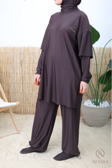 Burkini sportif chocolat neyssa idéal pour la natation et le sport