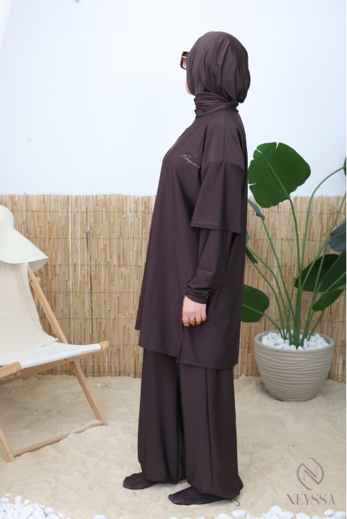 Burkini sportif chocolat neyssa idéal pour la natation et le sport