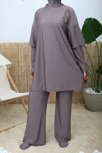 Burkini de bain tendance taupe foncé séchage rapide