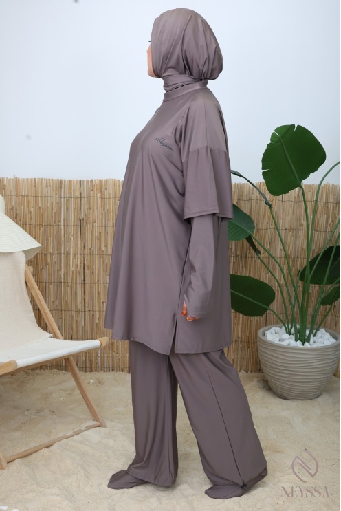 Modischer, schnell trocknender Burkini in Dunkelgrau