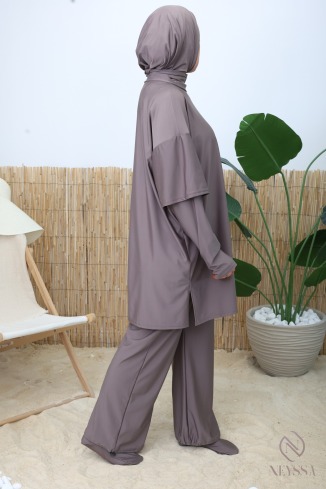 Burkini de bain tendance taupe foncé séchage rapide 2