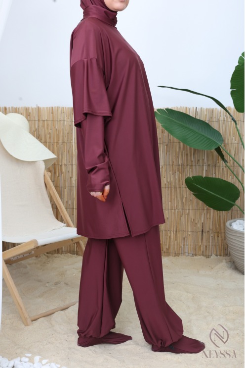 Burkini 3 pièces tunique + palazzo + cagoule de bain tissu hydrofuge