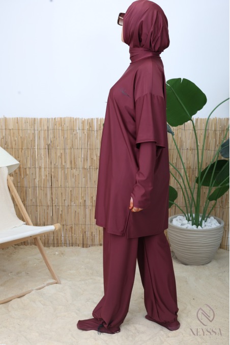 Burkini 3 pièces tunique + palazzo + cagoule de bain tissu hydrofuge
