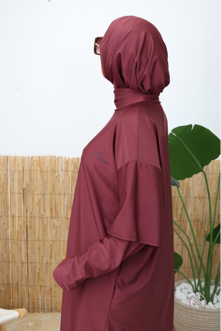 Burkini 3 pièces tunique + palazzo + cagoule de bain tissu hydrofuge