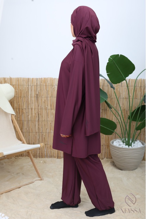 Burkini femme tissu hydrofuge pour femme voilée marron