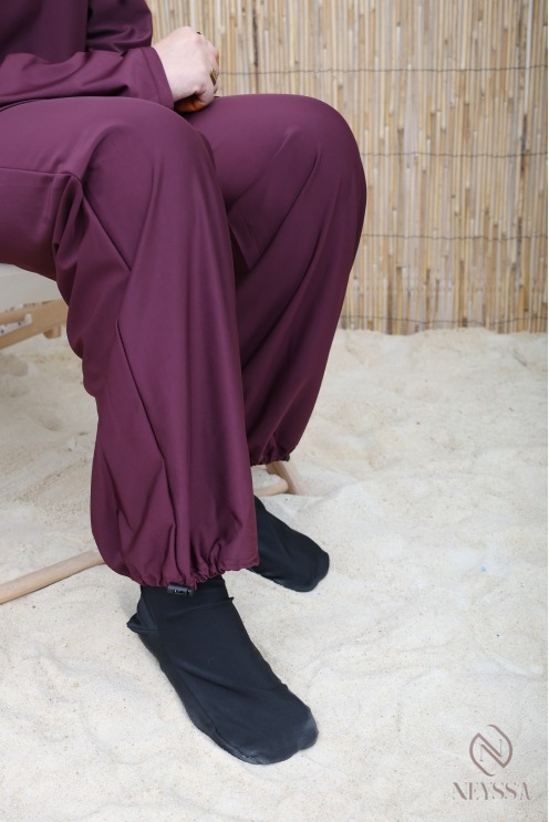 Burkini femme tissu hydrofuge pour femme voilée marron