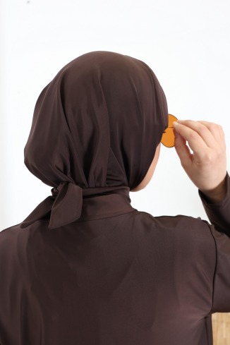 Burkini tunique ample avec cagoule intégrée taupe, tissu hydrofuge 2