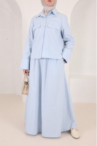 Ensemble jupe et chemise oversize femme baby blue