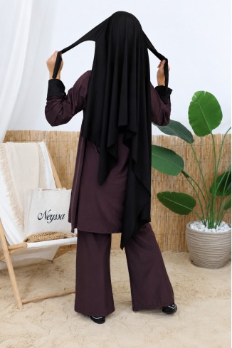 3-Piece Long Burkini with Tie-Front Tunic in Rich Chocolate 2
