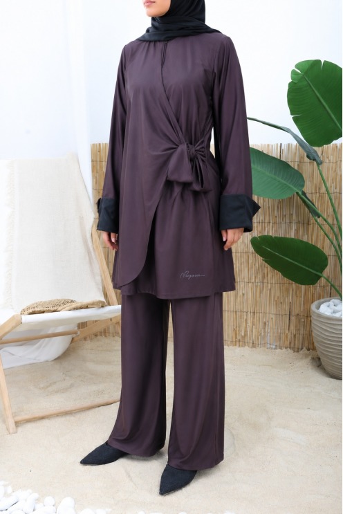 Burkini with tie-up tunic, palazzo pants and swim hijab, high-quality