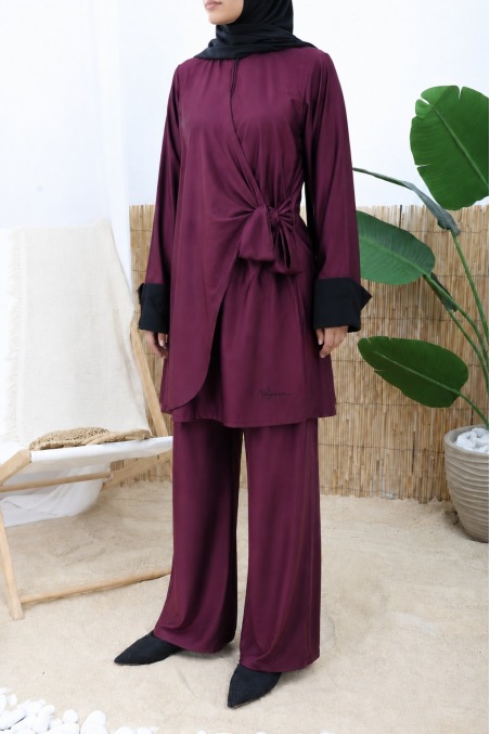 Burkini with tie-up tunic, palazzo pants and swim hijab, high-quality