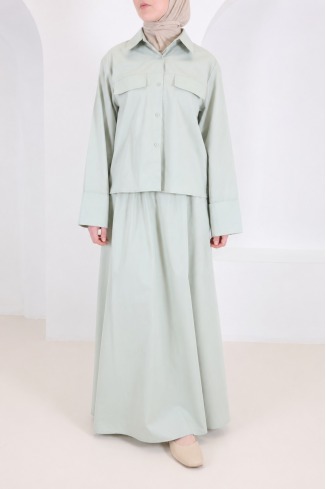 Teal Cotton Set by Neyssa: Matching Skirt & Blouse