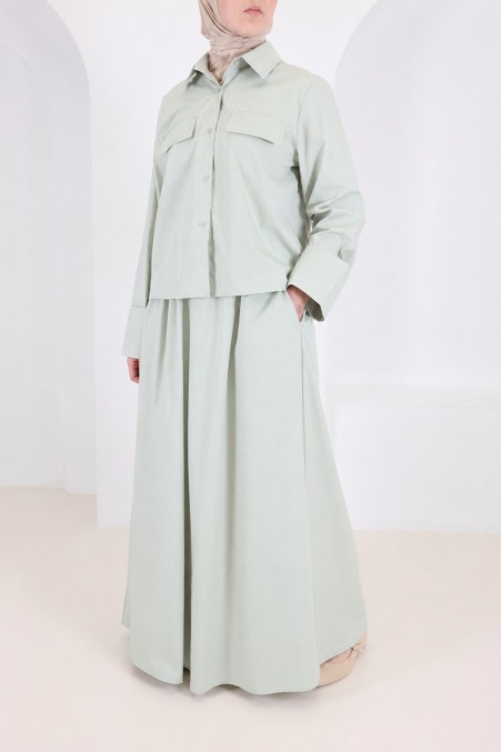 Teal Cotton Set by Neyssa: Matching Skirt & Blouse