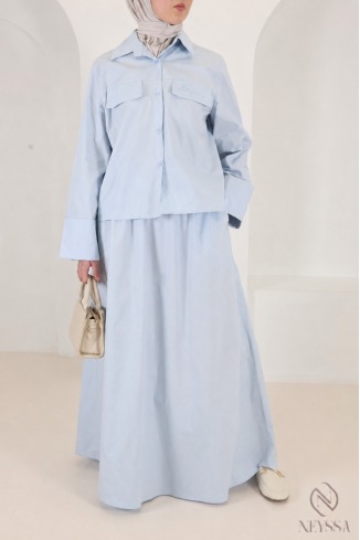 Women's Baby Blue Oversized Skirt and Blouse Set 2
