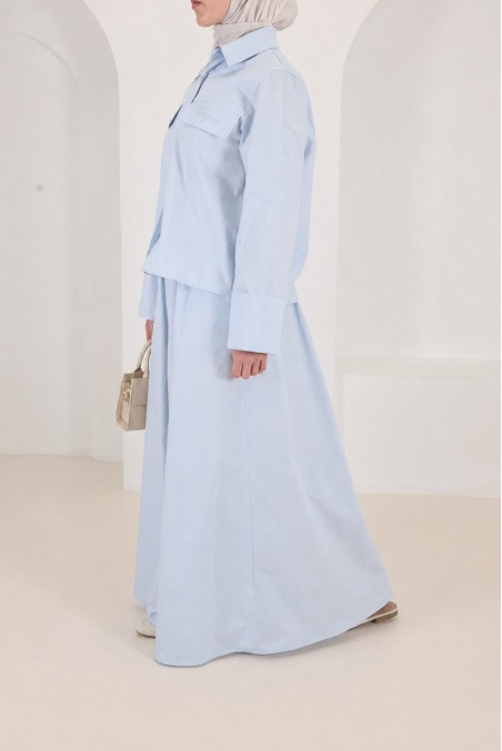 Set aus Rock und Oversize-Bluse für Damen in Babyblau