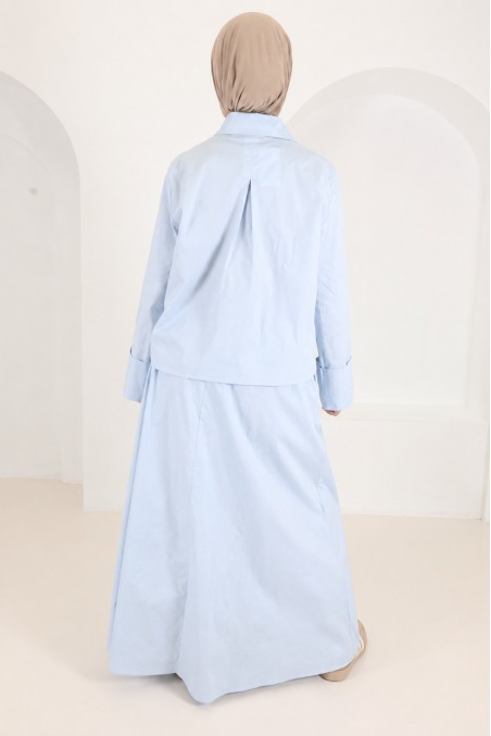 Women's Baby Blue Oversized Skirt and Blouse Set
