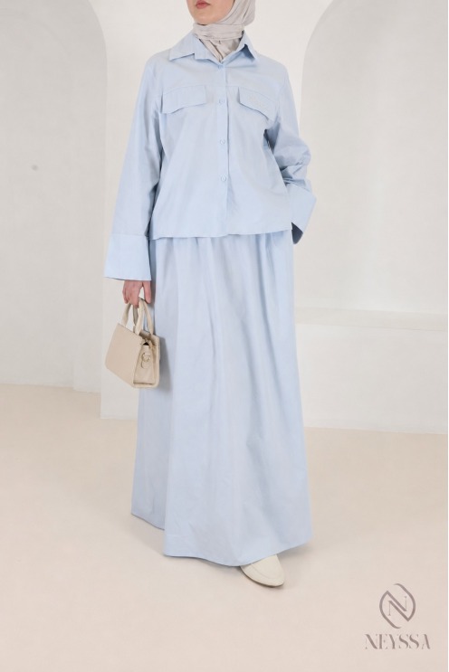 Set aus Rock und Oversize-Bluse für Damen in Babyblau