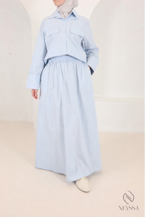 Set aus Rock und Oversize-Bluse für Damen in Babyblau