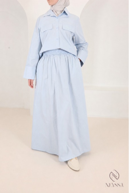 Set aus Rock und Oversize-Bluse für Damen in Babyblau