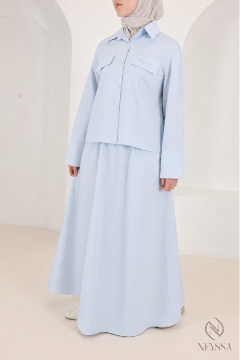 Set aus Rock und Oversize-Bluse für Damen in Babyblau