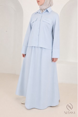 Set aus Rock und Oversize-Bluse für Damen in Babyblau