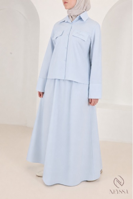 Women's Baby Blue Oversized Skirt and Blouse Set