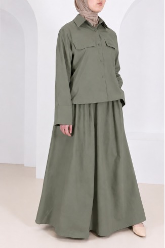 Chic Women's Cotton Set: Long Skirt & Blouse