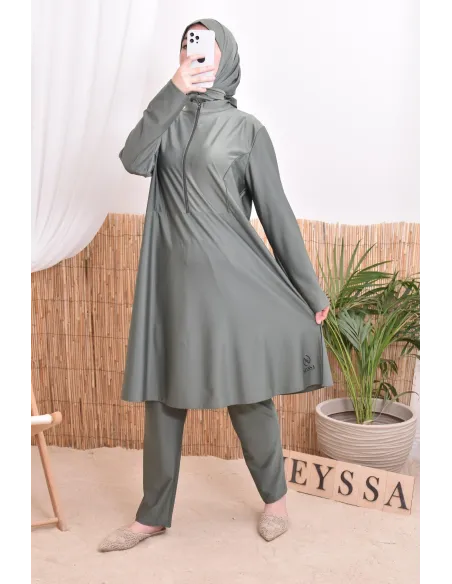 Ensemble burkini tunique longue zippée, pantalon et cagoule, séchage rapide
