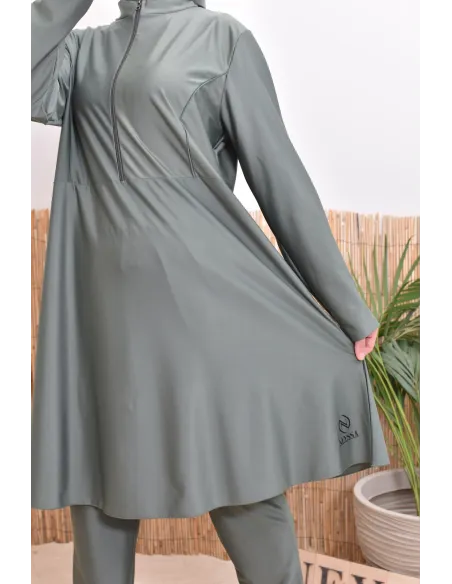 Ensemble burkini tunique longue zippée, pantalon et cagoule, séchage rapide