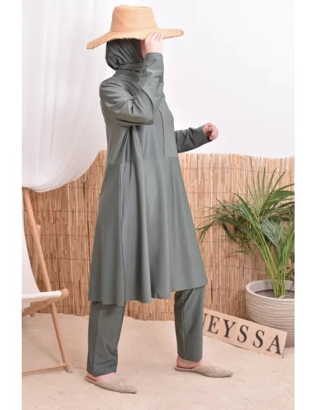 Burkini set, long tunic with zip, pants and hood, quick-drying