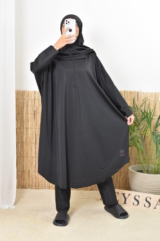 Extra-large butterfly cut black swim burkini, quick drying