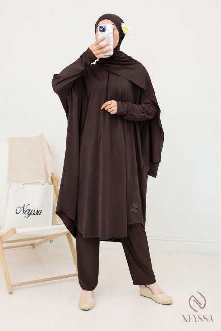 Burkini de bain noir coupe papillon extra ample, sechage rapide