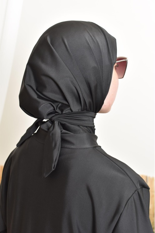 Burkini de bain noir tunique extra longue femme, avec cagoule