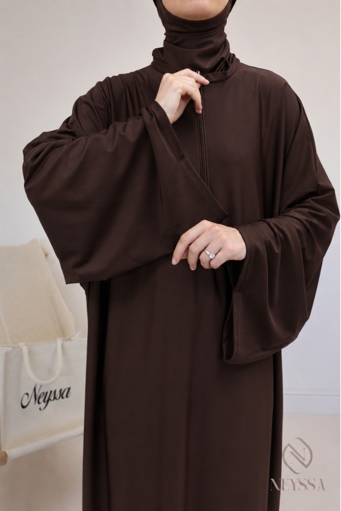Burkini de bain chocolat tunique extra longue + palazzo + cagoule