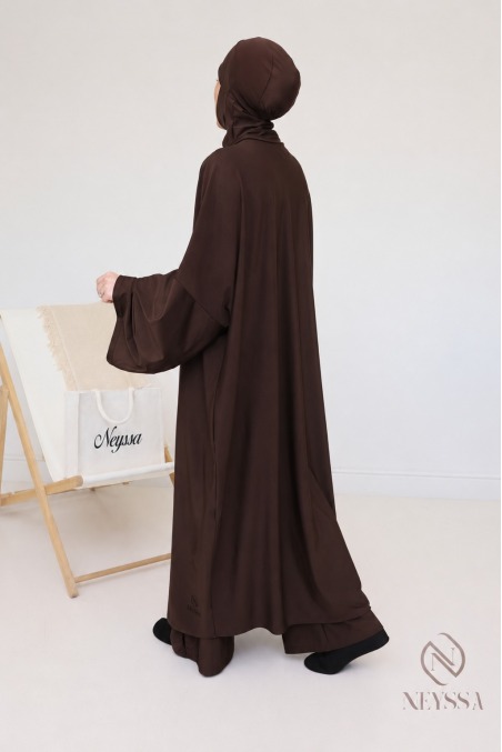 Extra-Long Chocolate-Colored Tunic Burkini + Palazzo Pants + Hood