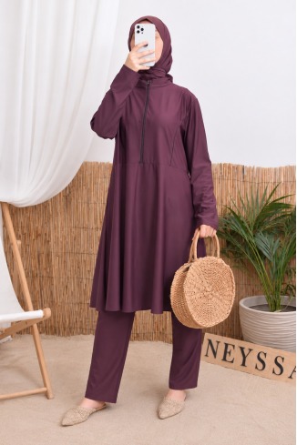 Moderner Burkini im Feigen-Stil mit Reißverschluss
