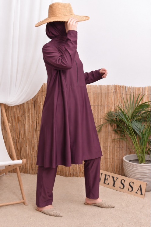 Burkini moderne figue tunique avec zip, tissu hydrofuge
