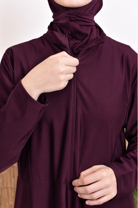 Moderner Burkini im Feigen-Stil mit Reißverschluss