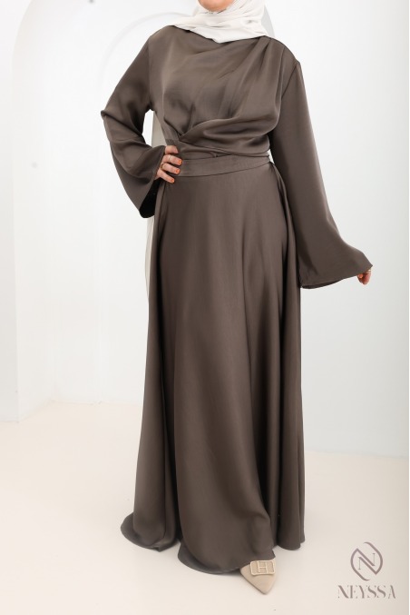 Ensemble 2 pièces jupe longue chic en tissu fluide Taupe